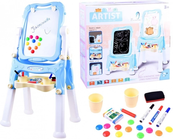 Bērnu divpusējā magnētiskā un krīta molberta tāfele uz statīva – Modrá