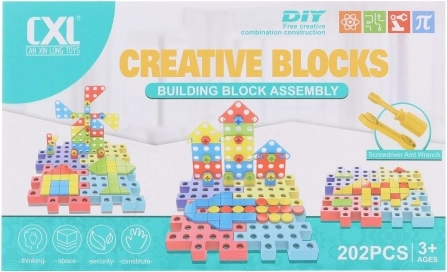 Skrūvējama plastmasas celtniecības komplekts, 202 detaļas