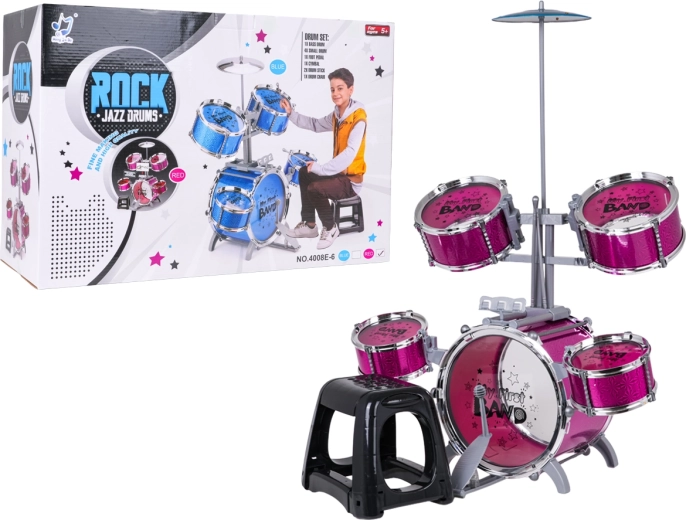Bērnu bungu komplekts ROCK BAND, rozā