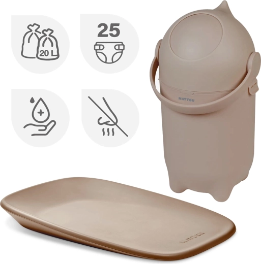 NATTOU autiņbiksīšu tvertne Dropy un pārtinamais paklājiņš Softy taupe 50 × 70 cm