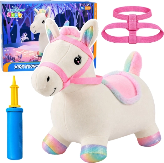 Plush inflatable bouncing unicorn for children, white, 60 cm