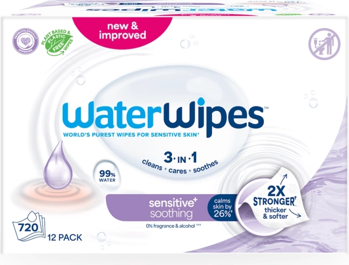 WaterWipes Soothing Clean 3-in-1 wet wipes with lavender, 60 pcs - 12 packs