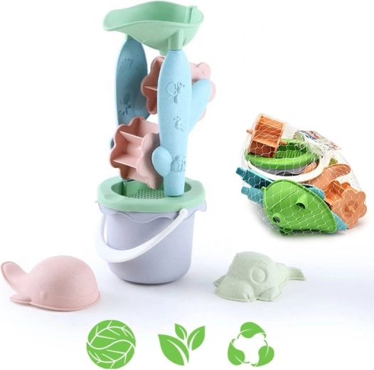 Woopie Green ekoloģisks smilšu komplekts ar spaini un dzirnaviņām, 4 daļas