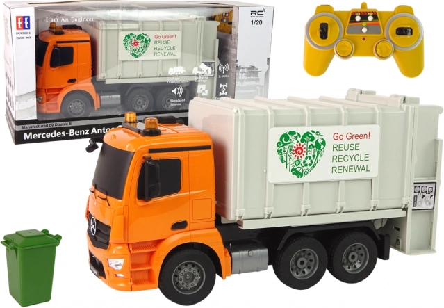 RC atkritumu savākšanas auto MERCEDES-BENZ ANTOS oranžs ar konteineru