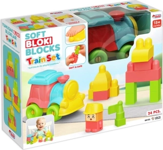 Soft Building Blocks with a Train