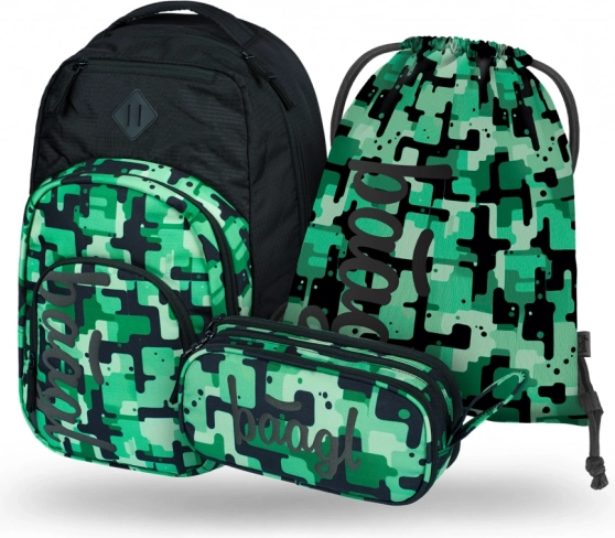 Komplekts BAAGL Coolmate Green: mugursoma, penālis, maisiņš