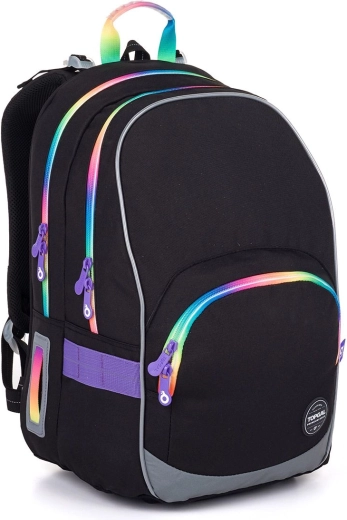 Topgal KIMI black school backpack with colorful zippers