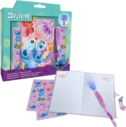 Dāvanu komplekts: slepenā pildspalva, piezīmju blociņš un uzlīmes Lilo un Stitch