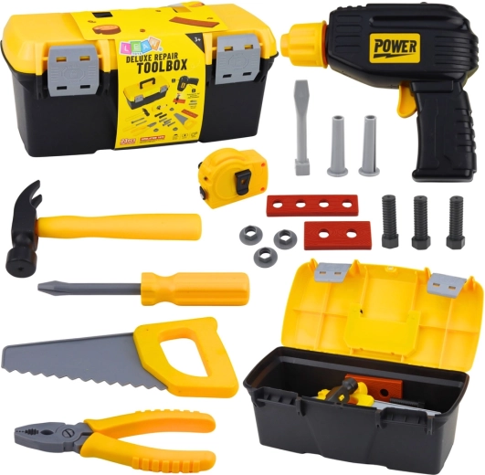 Bērnu instrumentu komplekts skapītī ar akumulatora urbjmašīnu, 23 detaļas