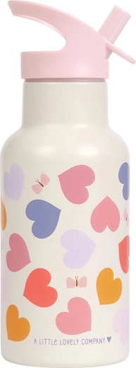 A Little Lovely Company stainless steel drinking bottle with straw, heart design, 350 ml