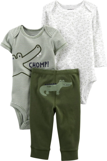 CARTER'S 3 daļu komplekts: bodiji un sporta bikses zēniem Green Croc – Izmērs 56