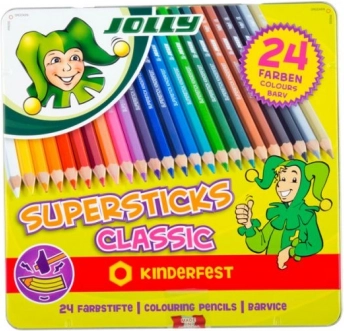 Krāsainie zīmuļi JOLLY Supersticks metāla kārbā, 24 krāsas