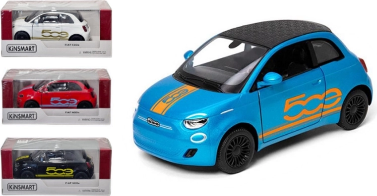 Kinsmart Fiat 500 metāla modelis 1:28 ar atvelkamo piedziņu