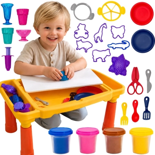 Woopie creative play table with modeling clay, compartments and molds (40 pcs)