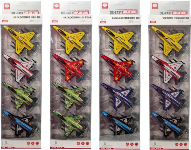 Metal military aircraft – set of 4 pcs with pull-back drive