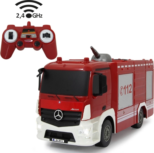 Jamara ar tālvadības pulti vadāma Mercedes-Benz Antos ugunsdzēsēju automašīna 1:26 ar ūdens izsmidzināšanas funkciju, 2,4 GHz