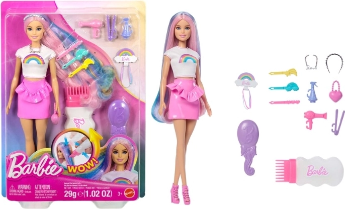 Barbie doll with rainbow hair and glitter styling