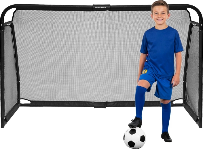 Bauerkraft tērauda futbola vārti ar treniņu tīklu 180 × 120 × 60 cm, melni