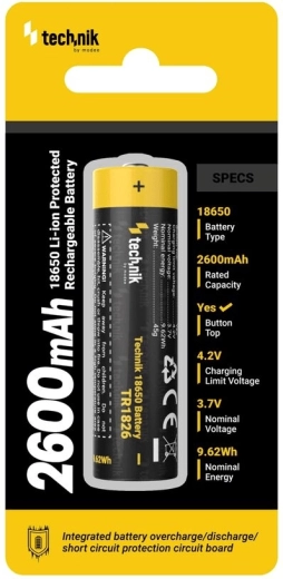 Uzlādējams akumulators 18650 2600 mAh 3,7 V ar aizsardzību