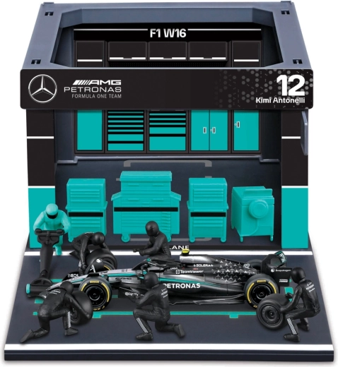 Bburago Formula Racing F1 Pit Pass komplekts Mercedes-AMG Petronas W16 2025 Kimi Antonelli 1:43