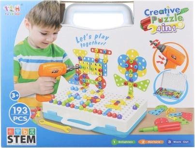 Skrūvējama konstruktoru komplekts ar urbi – 193 detaļas