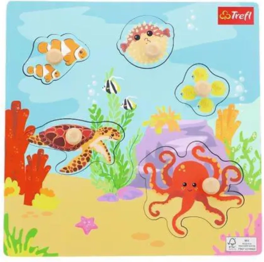 Wooden Puzzle Underwater Animals, 5 Pieces