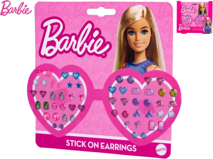 Uzlīmējamie auskari BARBIE – komplekts 28 pāriem bērniem