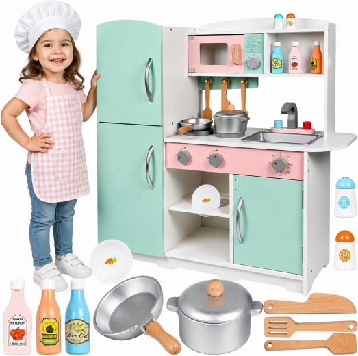 Large interactive wooden kids' kitchen with accessories - 1 piece