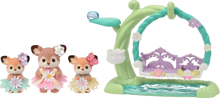 Sylvanian Families brieži uz ziedu šūpolēm – rotaļu komplekts ar 3 figūriņām
