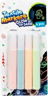Tekstila flomāsteri, kas spīd tumsā – komplekts 4 gab.