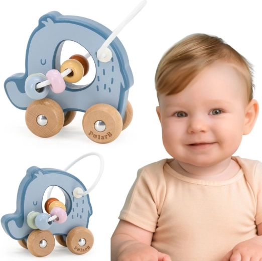 Wooden bead maze on wheels – elephant