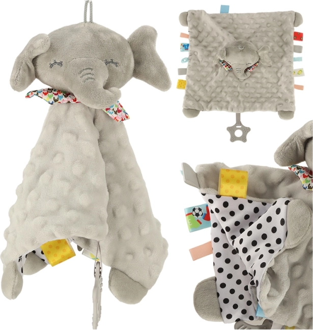 Sensorā rotaļlieta čaukstošs zilonis ar krāsainām birkām