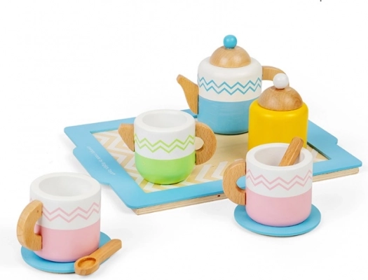 Bigjigs Toys koka tējas komplekts ar paplāti