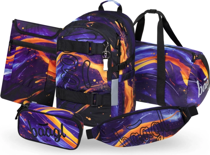 Baagl skolas komplekts Skate Vibe – mugursoma, penālis, sporta soma, jostas soma un vāciņš klēpjdatoram (GRS)