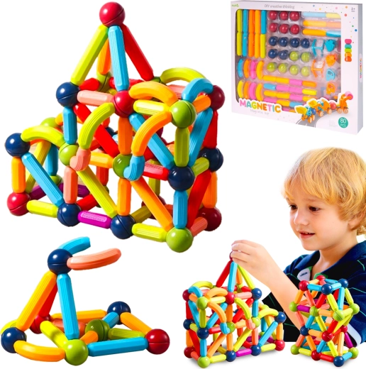 Magnētiskā 3D konstruktora komplekts, 80 detaļas