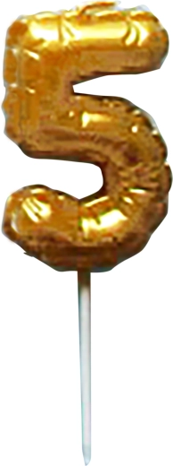 Tortes svece ar ciparu 5, zelta, ar ieduramu kātiņu, 6 cm