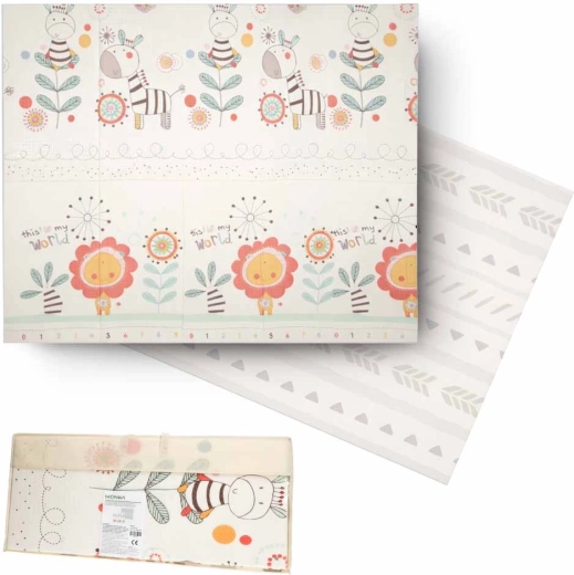 Saliekams divpusējs putu izglītojošs paklājiņš 180 × 200 cm ar dzīvnieciņiem