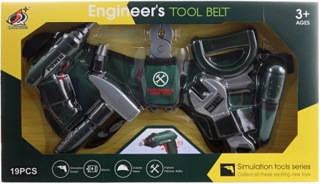 Children's tool set with battery-powered drill and belt