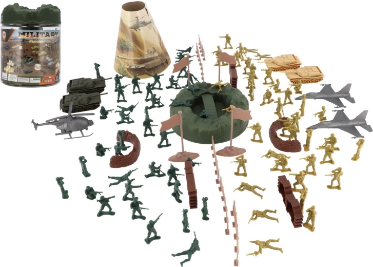 militāra komplekts ar kareivjiem 110 gab. plastmasas kārbā