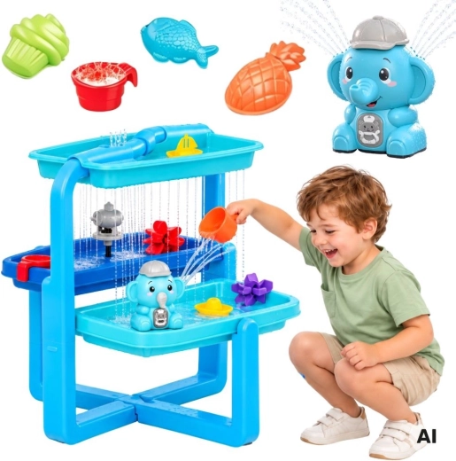 2-in-1 Water and Sand Table with Fountain and Elephant Pump Woopie