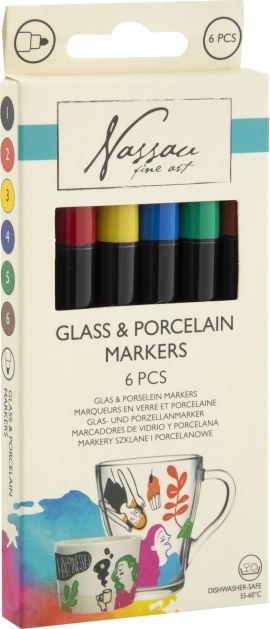Marķieri stiklam un porcelānam, 6 krāsu komplekts
