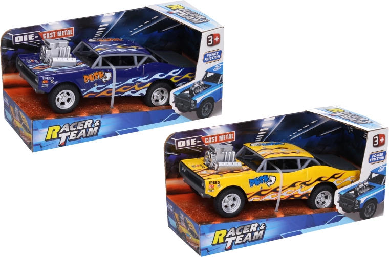 Metal racing car with flames, 21 cm - 1 piece