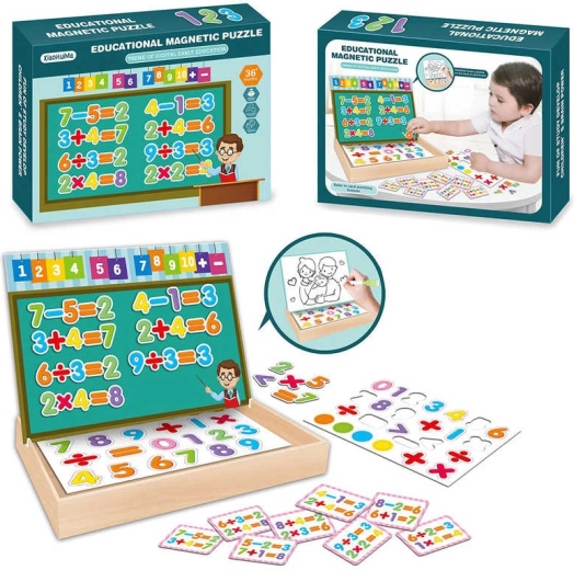 Educational magnetic puzzle numbers in a wooden box