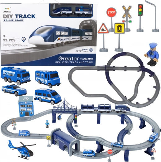 Policijas elektriskā vilciena trase ar helikopteru 103 × 61 × 15 cm