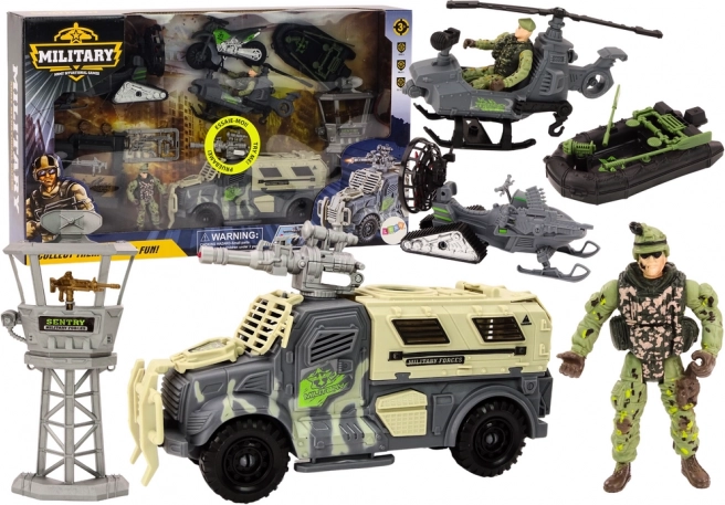 Militārā spēļu komplekts ar kaujas transportlīdzekli un helikopteru