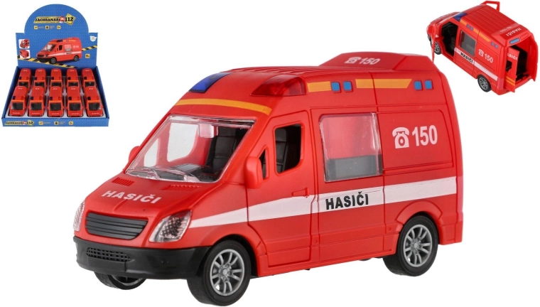 Plastmasas ugunsdzēsēju auto 12 cm ar inerces mehānismu – komplekts 10 gab. kastē