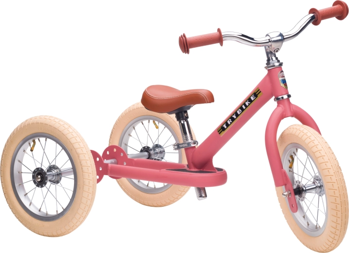 Trybike bērnu skrejritenis bez pedāļiem 2v1 trīsritenis/balansa velosipēds rozā matēts