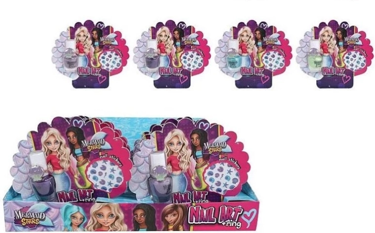 Mermaid Stars bērnu komplekts nagu dekorēšanai 4×5 ml (lakas, uzlīmes un gredzeni)