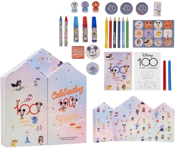 Adventa kalendārs Disney 100 ar rakstīšanas un zīmēšanas piederumiem