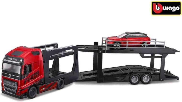 Bburago Street Fire truck with trailer Volvo FH16 and Land Rover LRX Concept 1:43